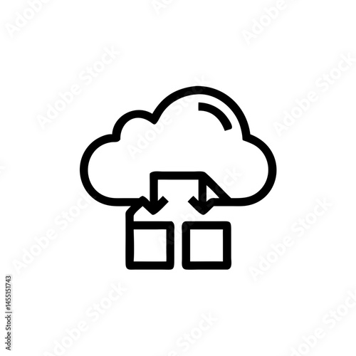 Cloud storage icon with data transfer arrows and file boxes  