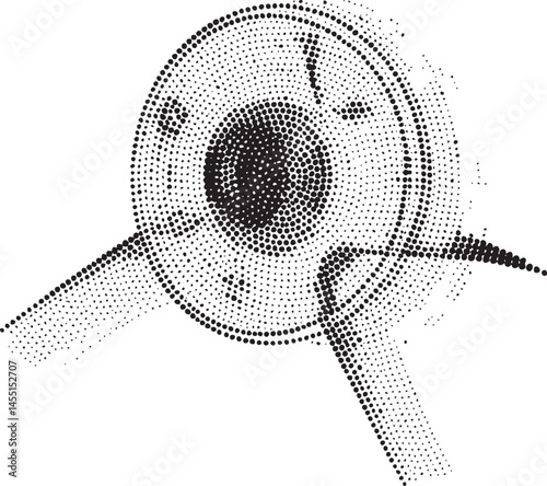 A dark eye is encircled by a textured dotted .