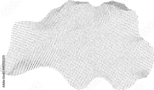 A dense textured grey shape resembles a stylized vehicle.