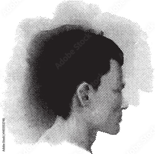 A dark silhouette of a person’s head is presented against a soft blurred background.