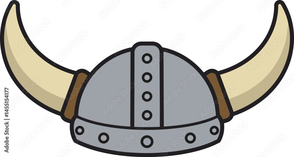 Obraz premium Viking helmet with curved horns simple medieval warrior headgear illustration vector design