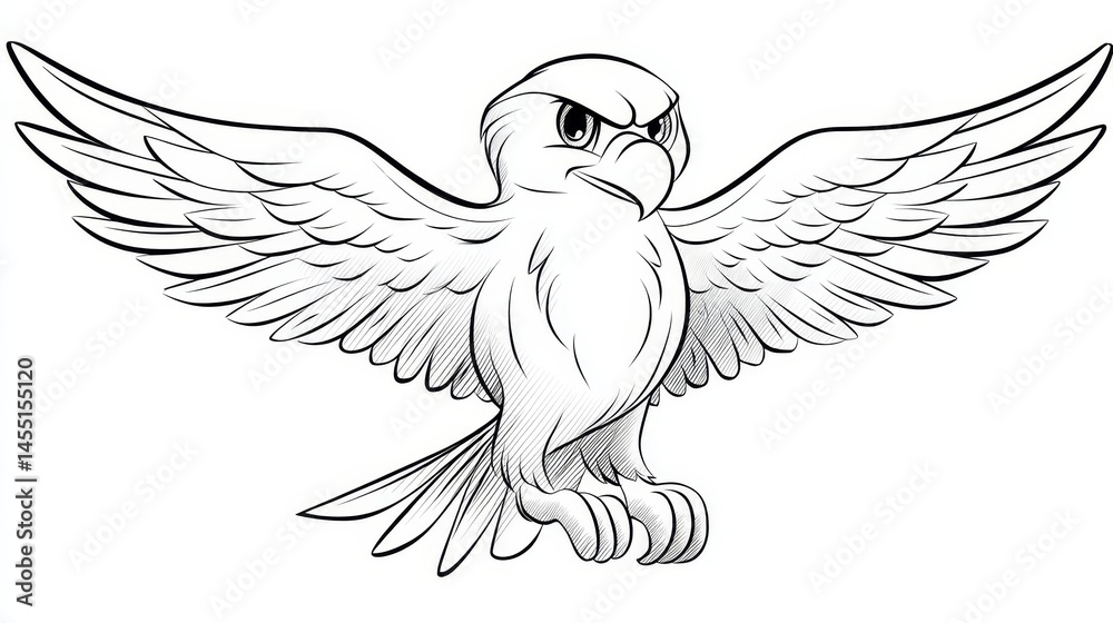 Obraz premium Intricate black and white drawing of a majestic hawk with outstretched wings