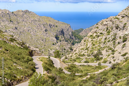 Serpentine road in Tramuntana mountains overlooking the Mediterranean Sea