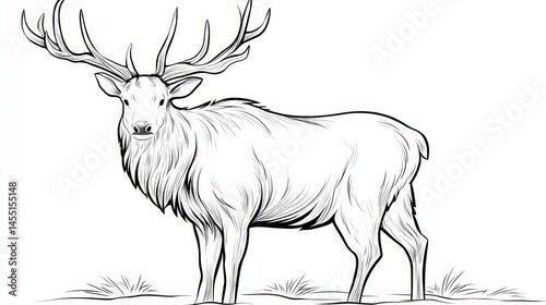 Wallpaper Mural Detailed black and white ink drawing of majestic elk standing in natural habitat with impressive antlers Torontodigital.ca