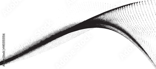 A dark sweeping curve dominates a stark white background.
