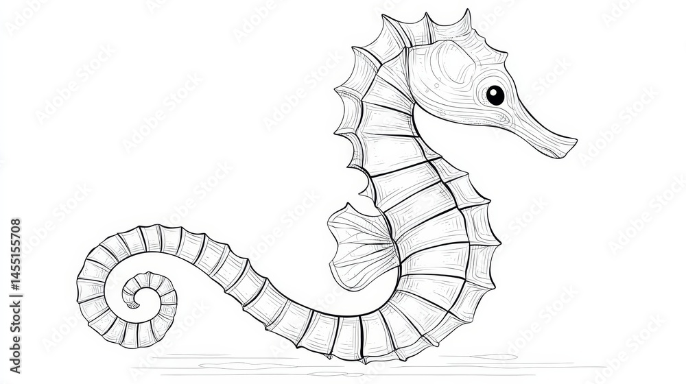Fototapeta premium Intricate black and white seahorse line drawing