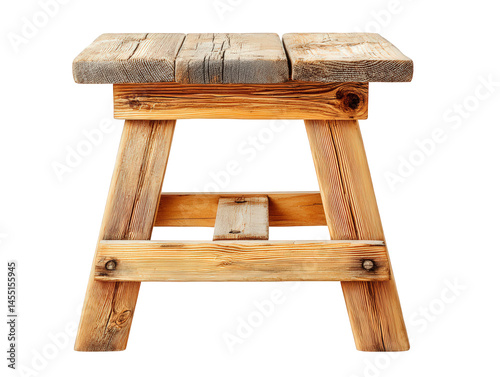 Wooden stool with rustic charm and sturdy construction designed for indoor and outdoor use, displaying natural textures and warm wood tones
