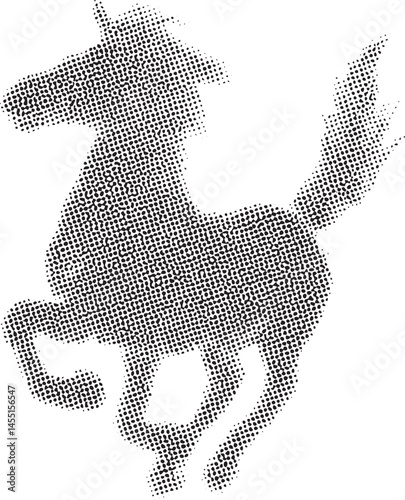 A dynamic silhouette of a majestic horse gallops forward with powerful strides.