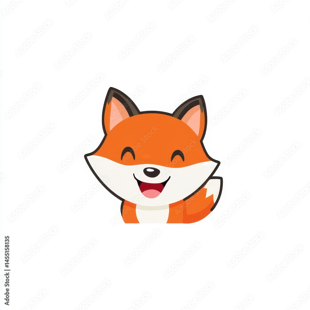 Obraz premium Cute, smiling, cartoon, fox, character with, orange, fur