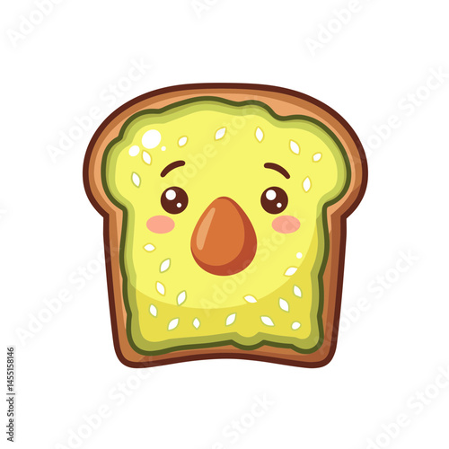 Cute avocado toast vector with character design on transparent background, delightful food concept