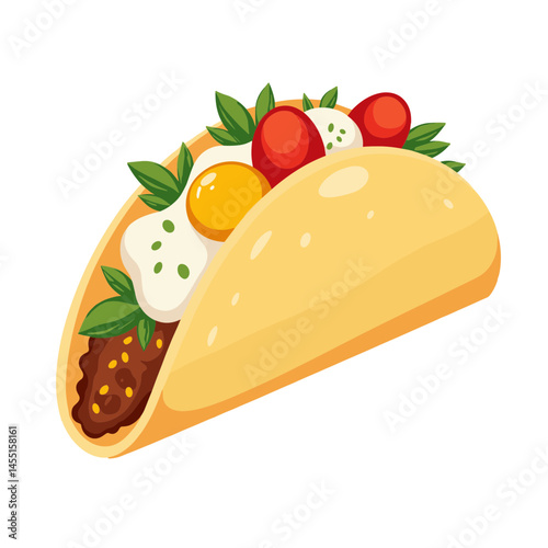 Colorful breakfast taco vector with eggs and toppings on transparent background, food illustration concept