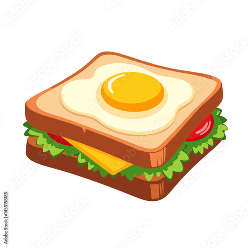 Delicious egg and cheese sandwich vector, isolated on transparent background, ideal for food blogs, menus, culinary designs