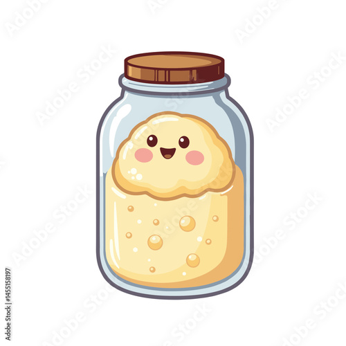 Cute pudding jar vector with cheerful expression on transparent background, dessert concept