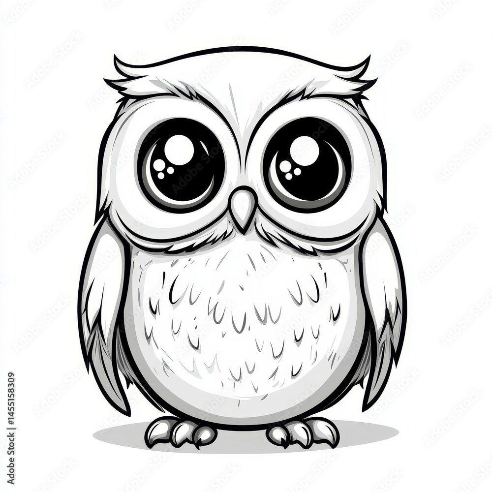 Fototapeta premium Cute cartoon owl with large eyes on white background