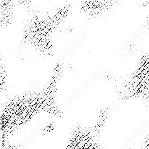 A textured white background displays a multitude of small overlapping dark dots.