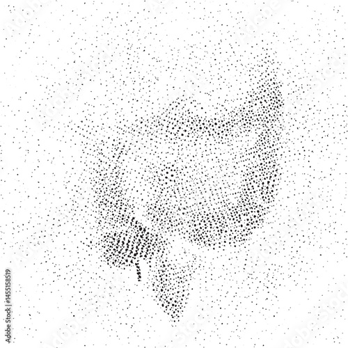 A dense field of small black dots forms a stylized representation of an animal.