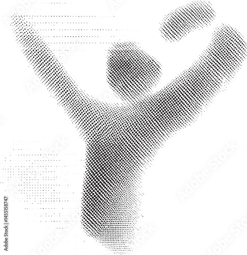 A silhouetted figure joyfully raises arms in celebration.