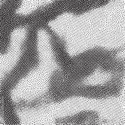 A grayscale portrait reveals a focused individual's face through textured dots.