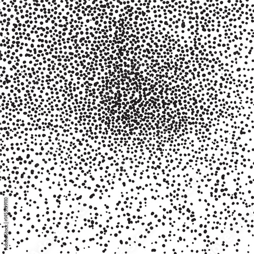 A dense scattering of black dots covers a white background creating an abstract .