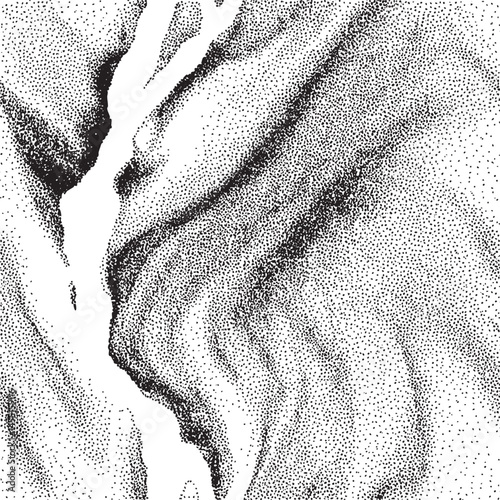 A close-up portrait of a person’s face rendered in dense black dots.