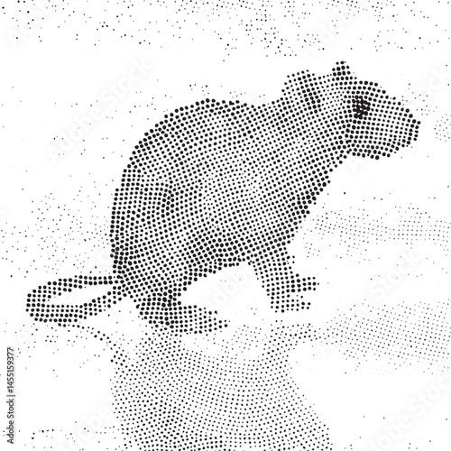 A dark-gray rodent cautiously perches on a textured surface.