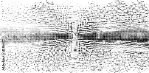 A dense array of small black dots radiates outward from a central point creating an abstract .