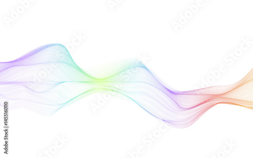 Colourful Wavy flowing curve pattern by rainbow gradient on transparent background. Abstract element with colorful flowing wave lines. Data, science, technology, digital art
