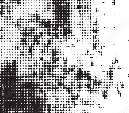 A dense of small black dots overlays a partial white face.