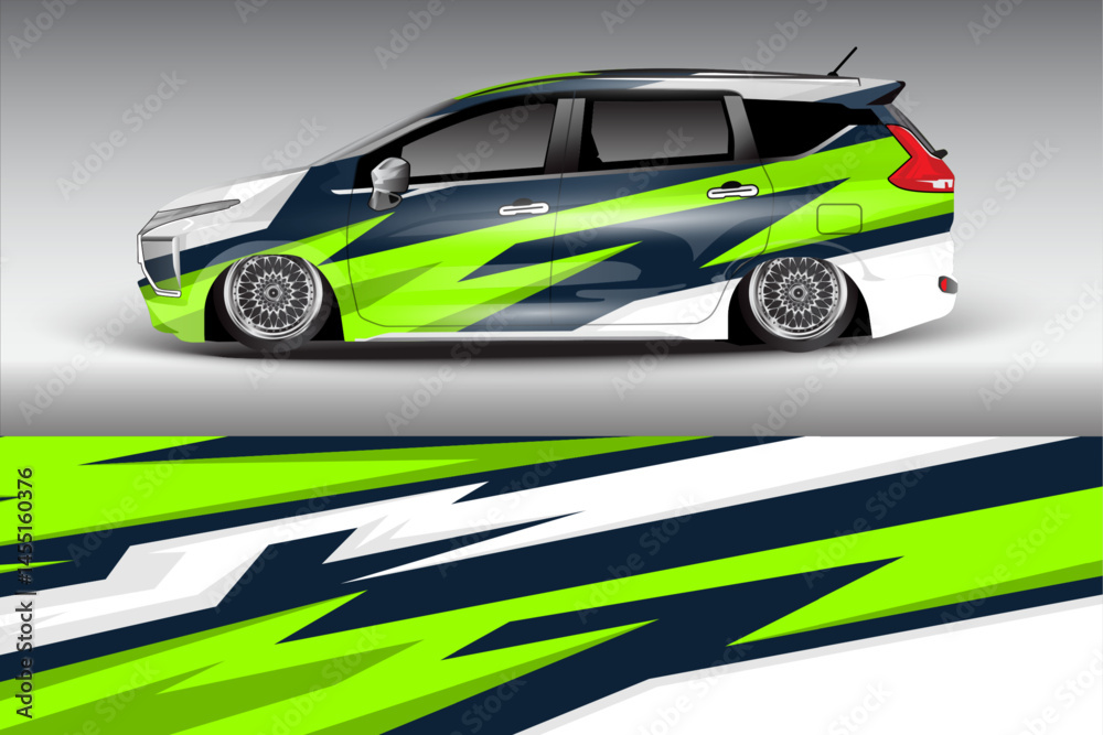 Sleek modified car with vibrant design on display Sleek modified car with vibrant design on display