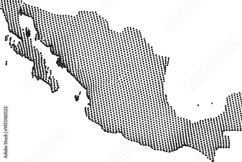 A detailed grayscale map of Mexico showcases its coastal regions and mountainous interior.