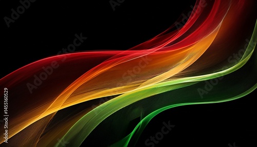 abstract red green and yellow flowing lines on black background n vibrant digital art