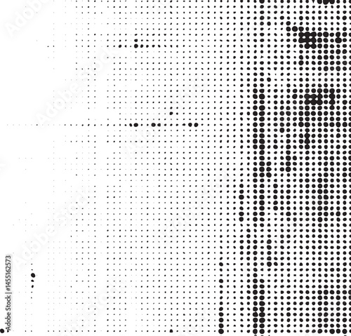 A grayscale portrait reveals a human face constructed from numerous small dots.