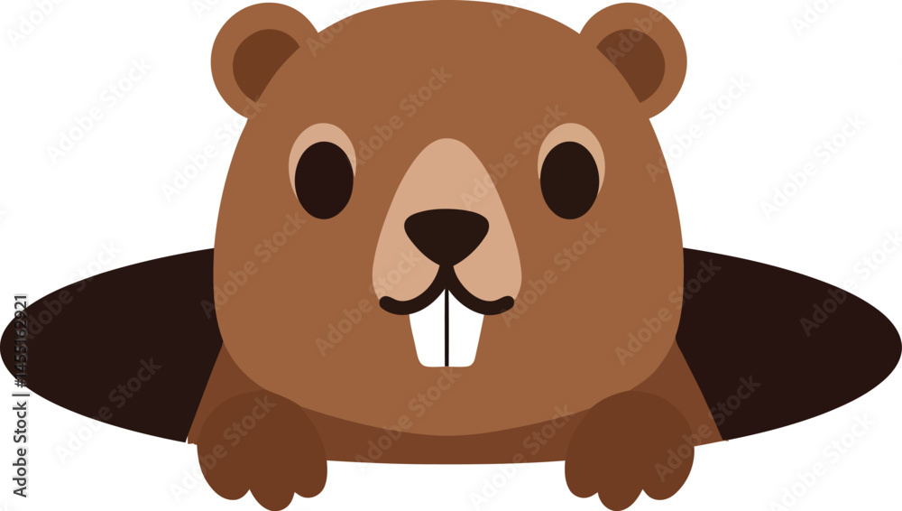 Obraz premium Groundhog emerging from burrow cute animal wildlife illustration with brown fur and small paws vector design 