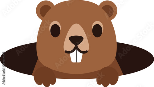 Groundhog emerging from burrow cute animal wildlife illustration with brown fur and small paws vector design 