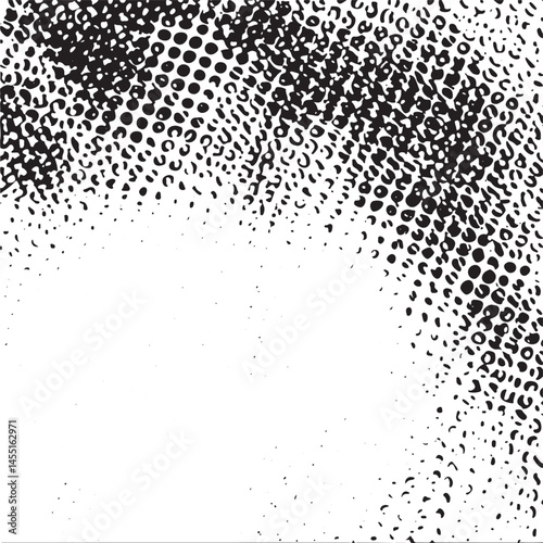 A textured white space transitions into a dense scattering of black dots.