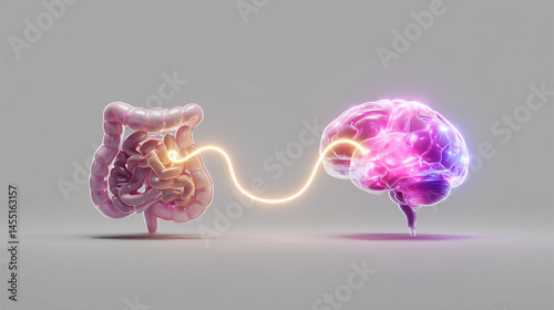 Gut brain connection concept with light link
