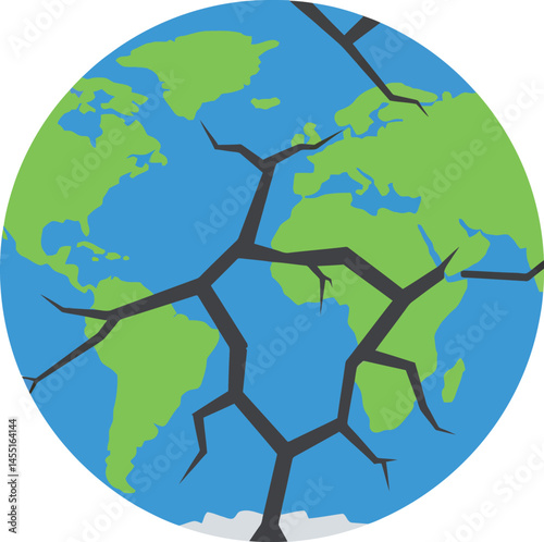 Cracked Earth Globe Illustration Representing Environmental Damage and Climate Change Impact on Planet Earth 