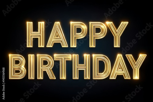 Glowing neon happy birthday sign with led light effect on dark background