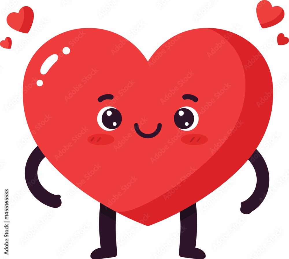 Fototapeta premium Cute red heart character with smiling face and small hearts love theme illustration vector 