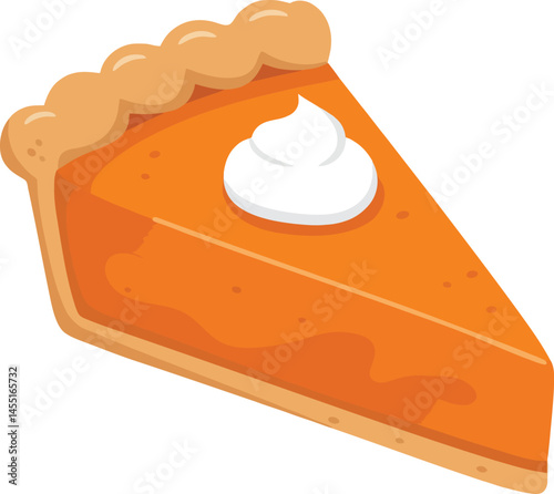 Pumpkin pie slice with whipped cream topping vector illustration for autumn and Thanksgiving dessert ideas 