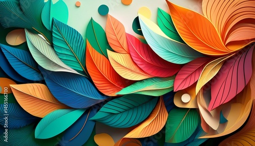 colorful abstract design with vibrant leaves and shapes