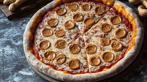 Freshly baked cheesy pepperoni pizza with golden crust, melted cheese, and sliced pepperoni on a dark rustic background ready to serve