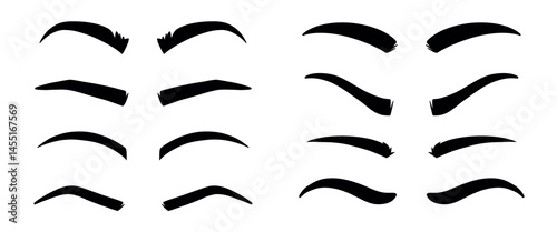 Eyebrows. Vector dark eyebrow model set of different shapes isolated on white background, thick ans arch, angle and thin eyebrows for your design