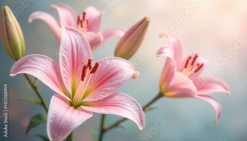 Delicate repeating lilies, pastel shades, soft focus, summer, flower