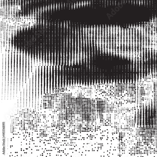 A blurred textured features a partially visible eye rendered in stark black and white tones.