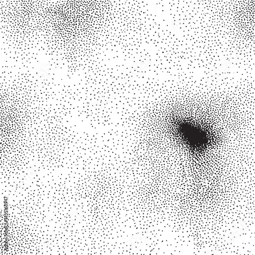 A dense of black dots contrasts against a textured white background.