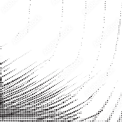 A dynamic undulating of numerous dark dots creates a flowing abstract visual.