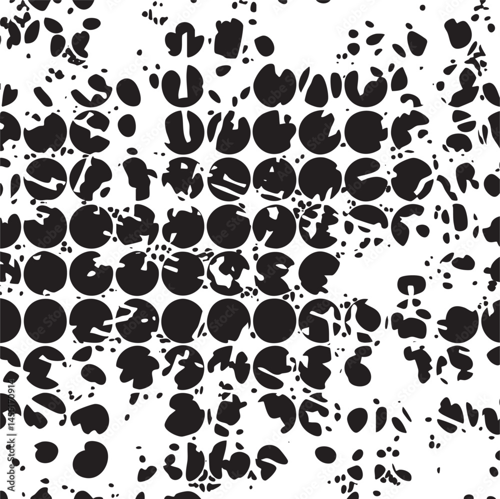 Fototapeta premium A dense of overlapping black circular shapes covers a white background.