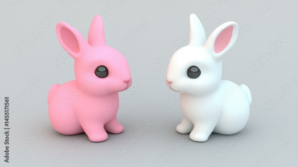 Fototapeta premium Bright and playful 3D bunny icons set, perfect for Easter celebrations. Clean background enhances the festive vibe