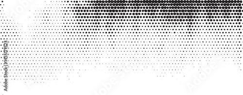 A dynamic black-and-white gradient transitions from densely packed dots to a sparse scattering effect.